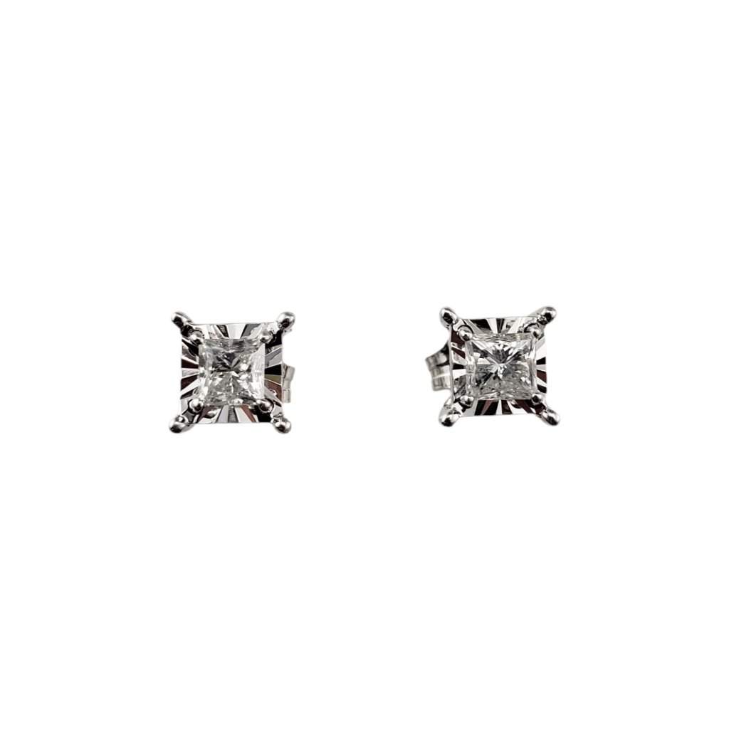 10 Karat White Gold And Princess Diamond Stud Earrings #17238